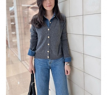 牛仔拼接羊毛衫