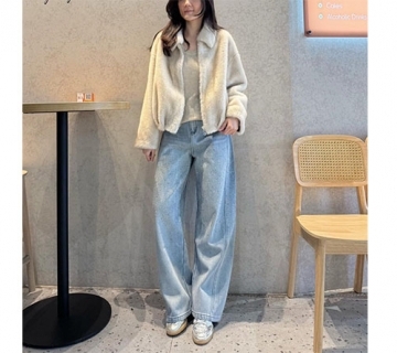 質感水鑽淺牛仔寬褲