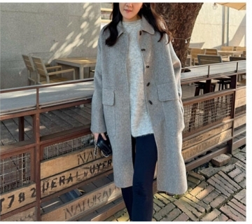 小牛角口袋設計羊絨大衣