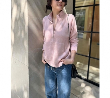 立領拉鍊口袋羊毛衫