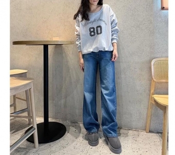 腰扣設計牛仔柔軟寬褲