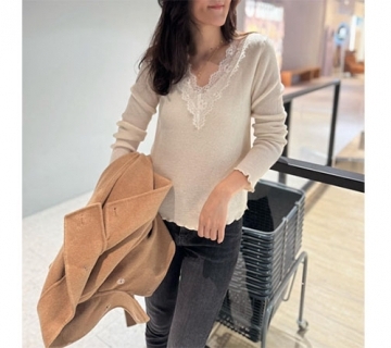 氣質蕾絲木耳邊羊毛衫